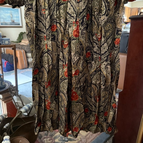 Raoul Black, Sage Green, and Orange Floral Paisley Long Sleeve Drop Waist Dress - Picture 7 of 13